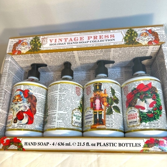 Vintage Press Holiday Hand Soap Collect Set Of 4 636ml 21.5 fl oz Bottles New - Picture 2 of 6